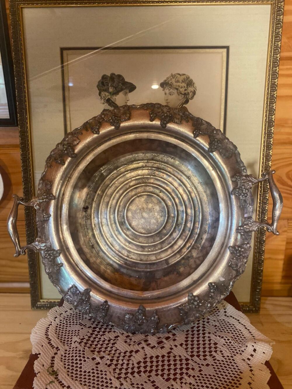 Vintage Silverplate Grape Vine Wine Coaster Centerpiece Bowl 13.75”